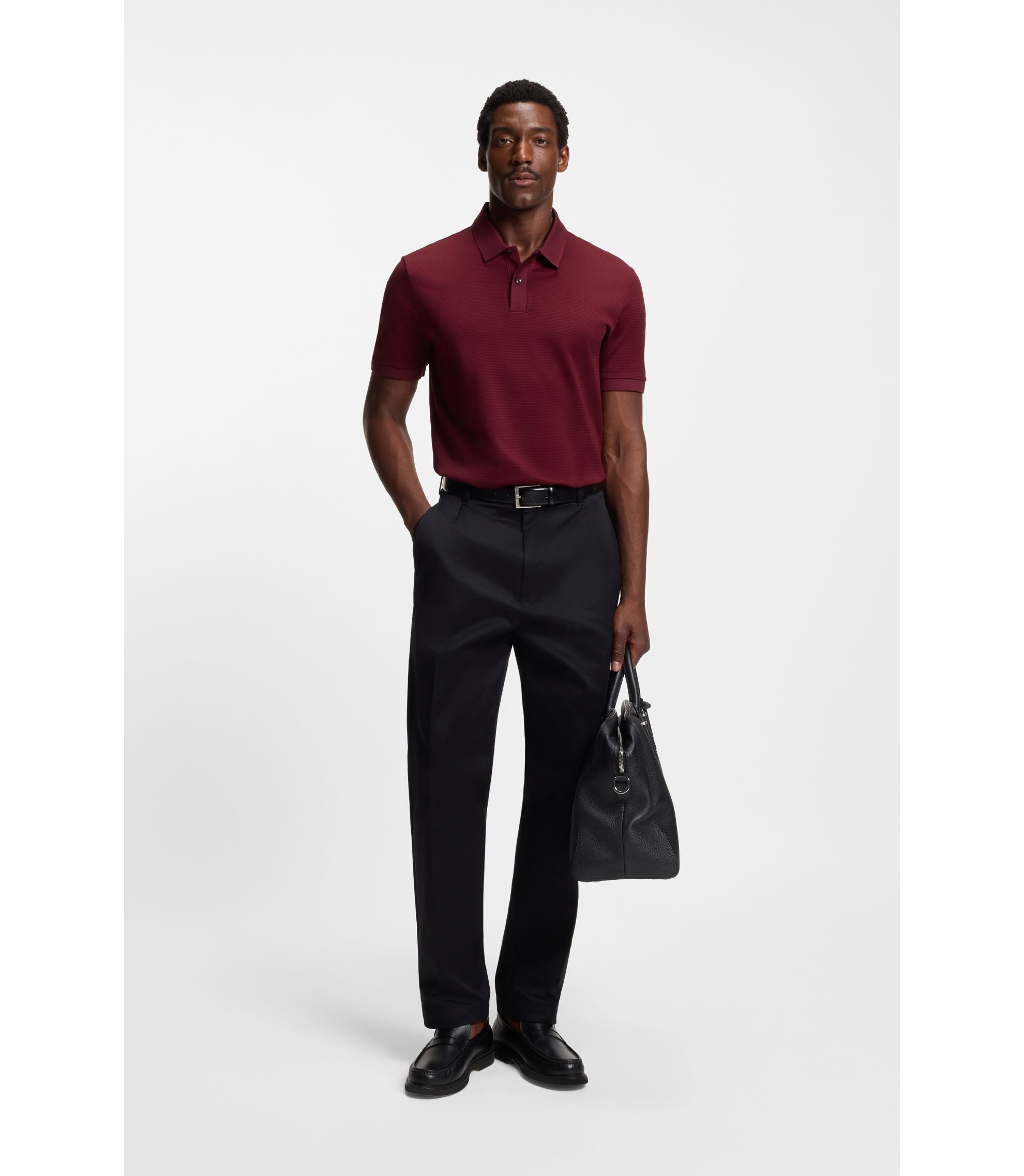 Boss Micro Pattern Polo Shirt In Mercerised Cotton Dark Red