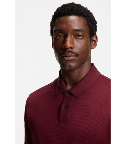 Boss Micro Pattern Polo Shirt In Mercerised Cotton Dark Red