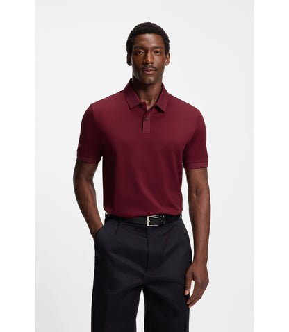 Boss Micro Pattern Polo Shirt In Mercerised Cotton Dark Red