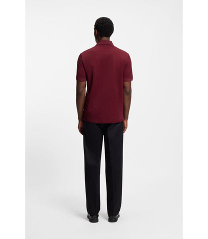 Boss Micro Pattern Polo Shirt In Mercerised Cotton Dark Red