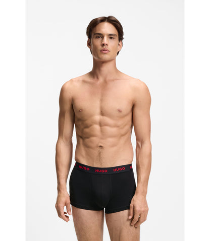 Hugo Three Pack Trunks With Jacquard Logo Waistband Dark Grey