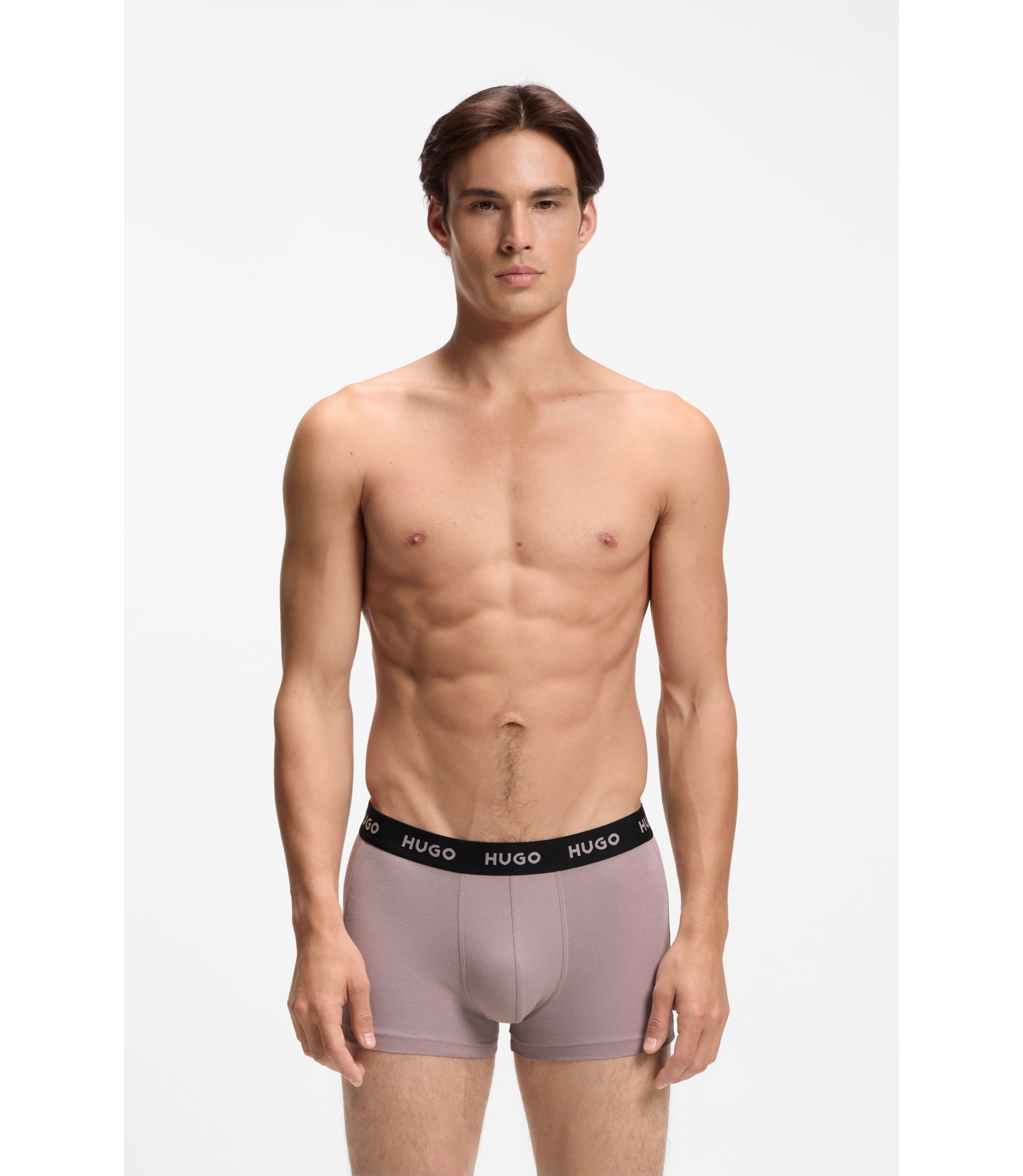 Hugo Three Pack Trunks With Jacquard Logo Waistband Light Grey