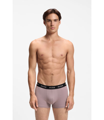 Hugo Three Pack Trunks With Jacquard Logo Waistband Light Grey