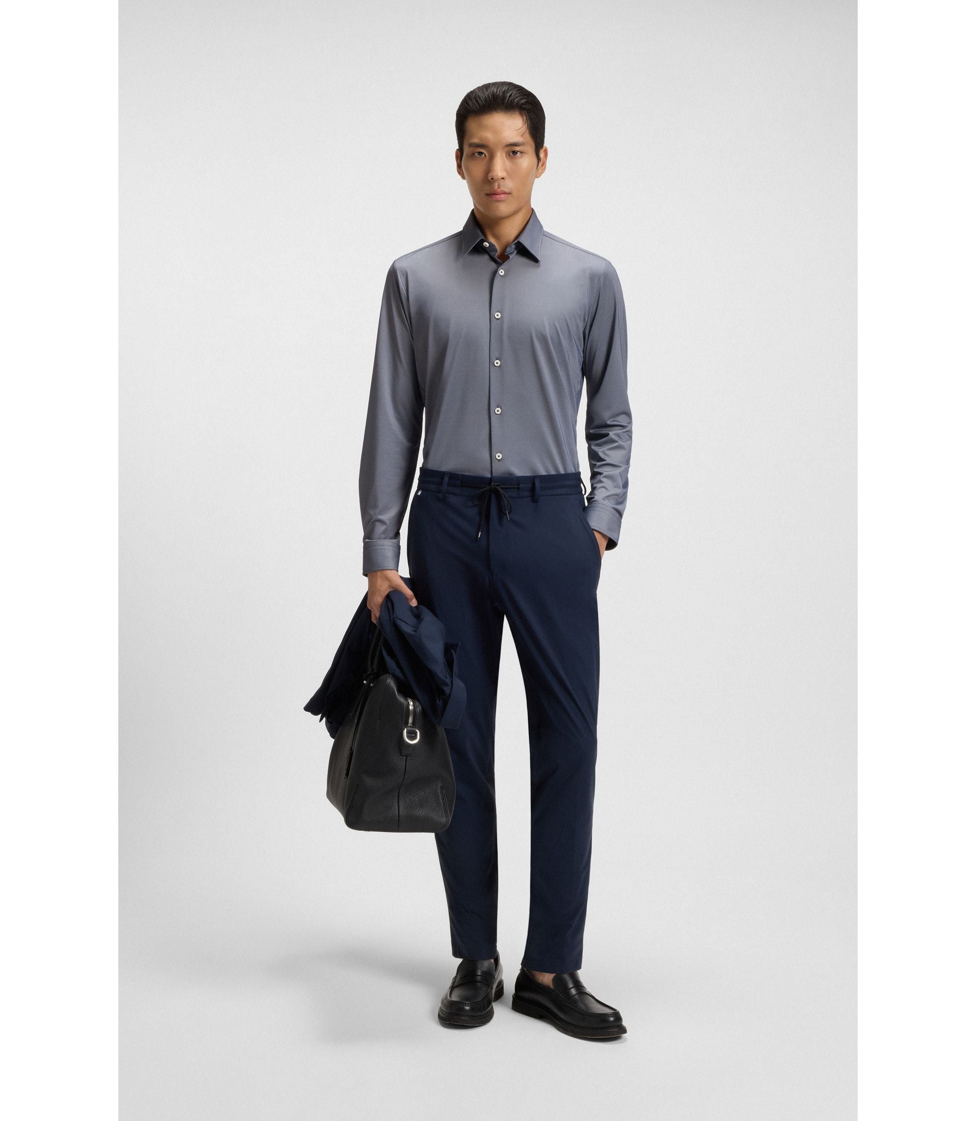 Boss Slim Fit Shirt In Structured Performance Stretch Fabric Grey