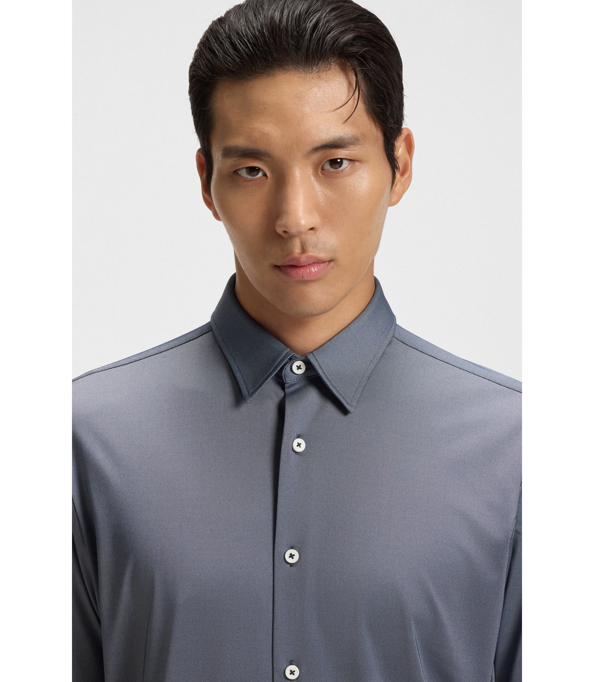 Boss Slim Fit Shirt In Structured Performance Stretch Fabric Grey