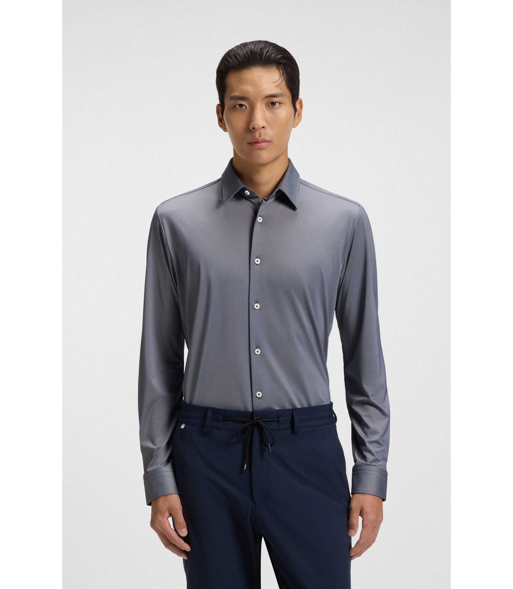 Boss Slim Fit Shirt In Structured Performance Stretch Fabric Grey