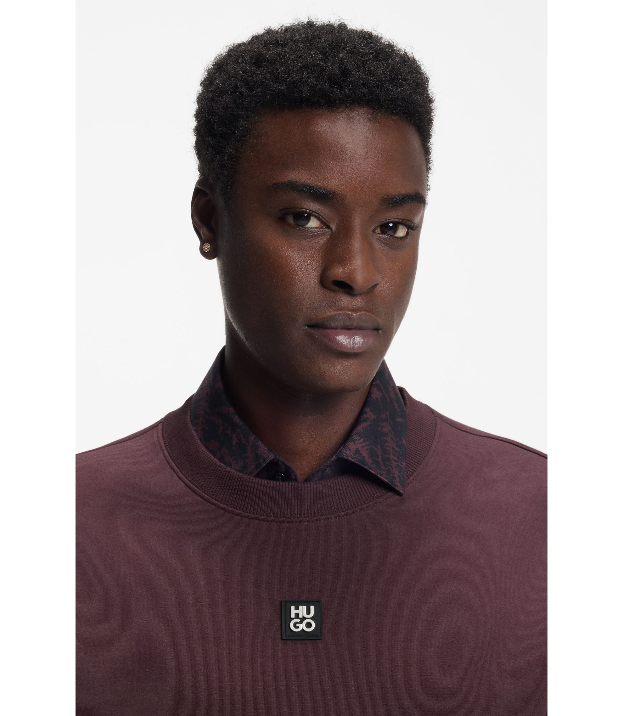 Hugo Stacked Logo Sweatshirt In A Cotton Blend Light Brown