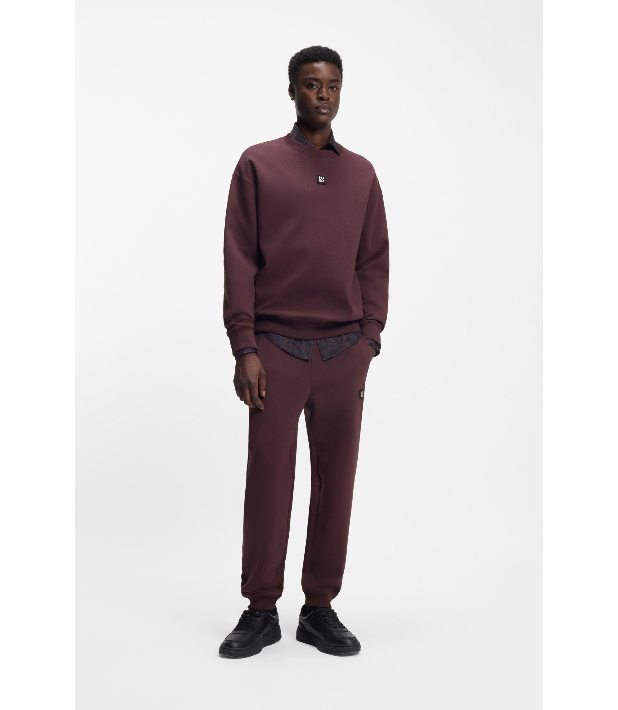 Hugo Stacked Logo Tracksuit Bottoms In A Cotton Blend Light Brown