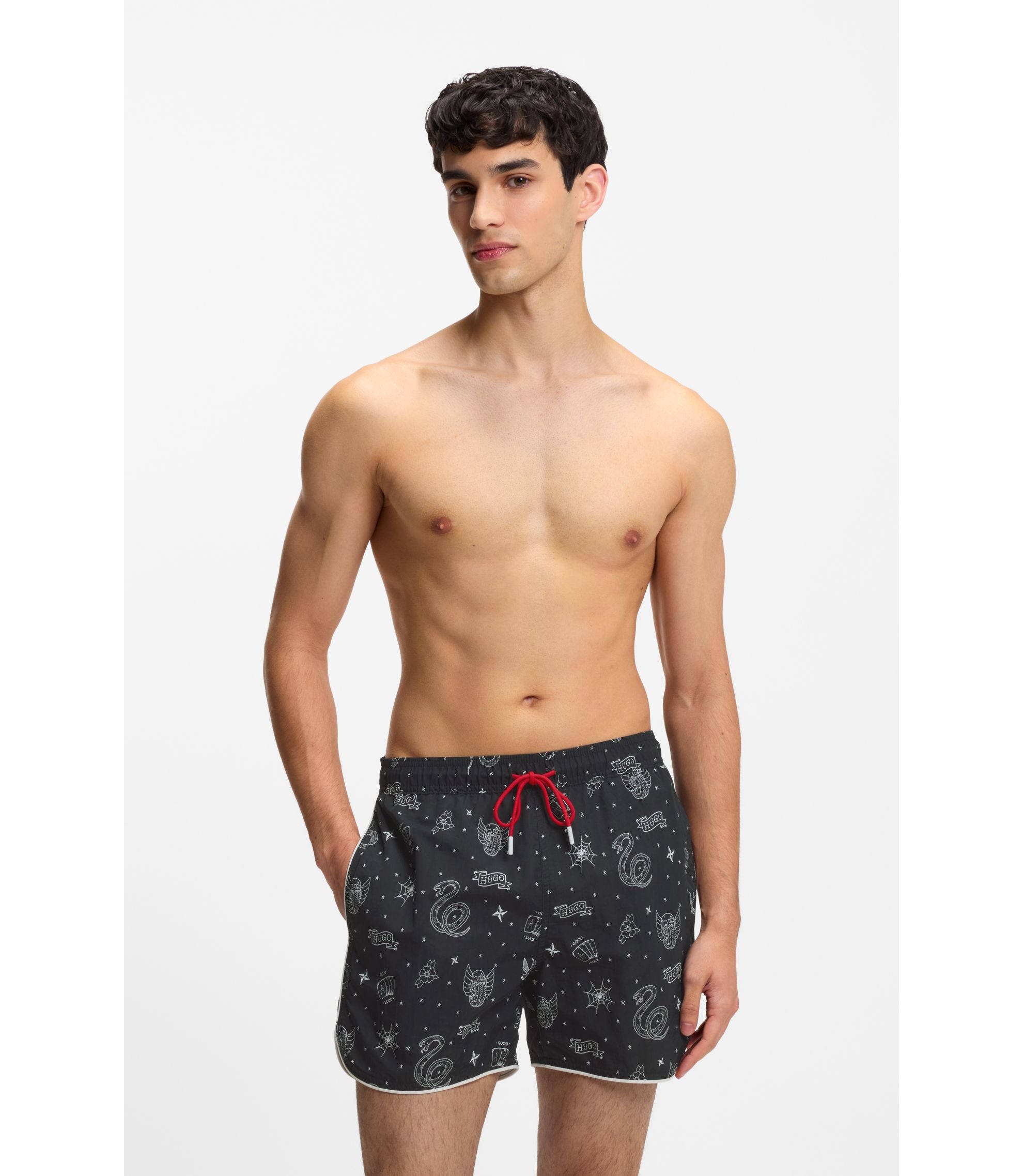 Hugo Swim Shorts With All Over Print Light Grey