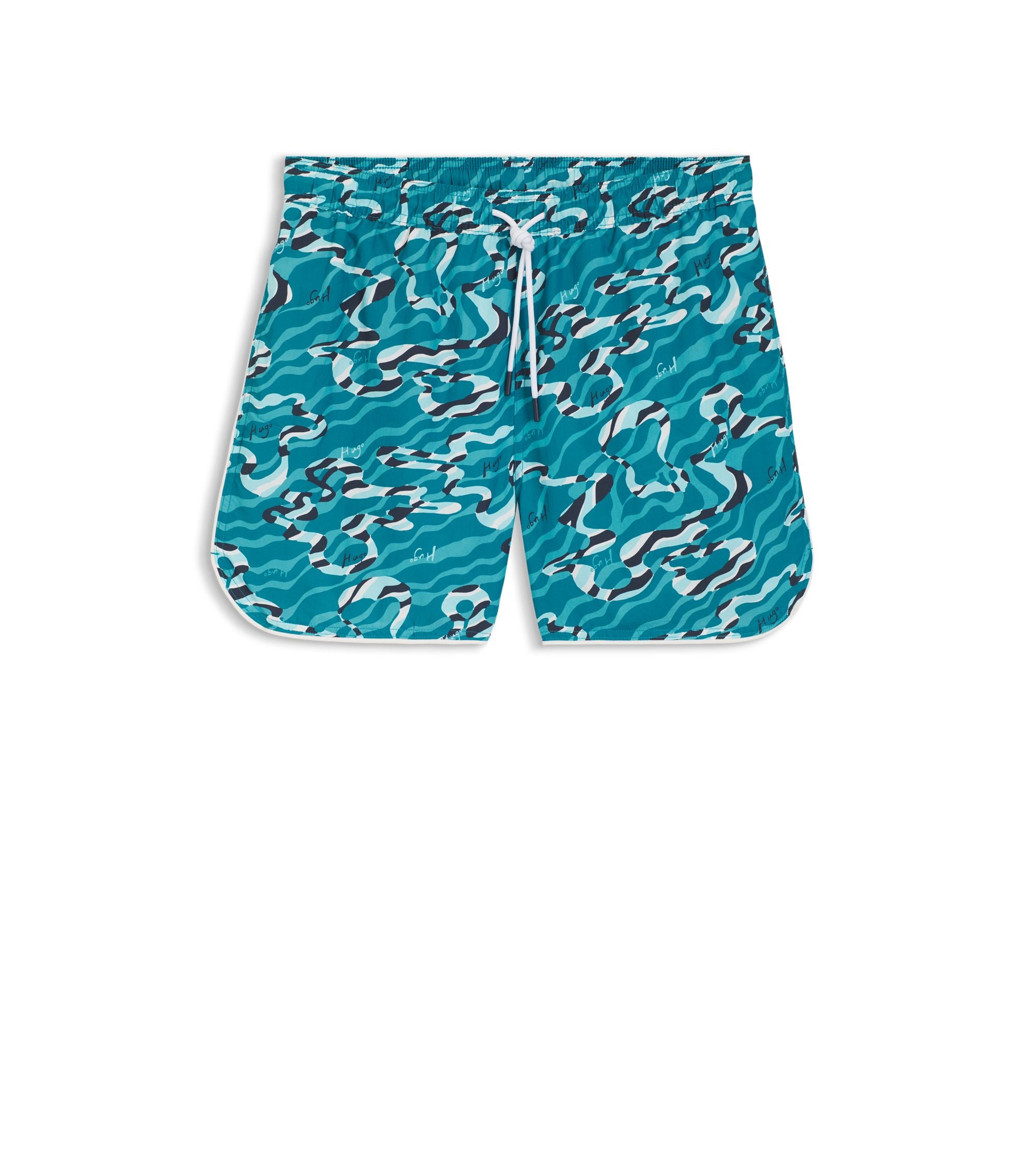 Hugo Swim Shorts With All Over Print Light Blue