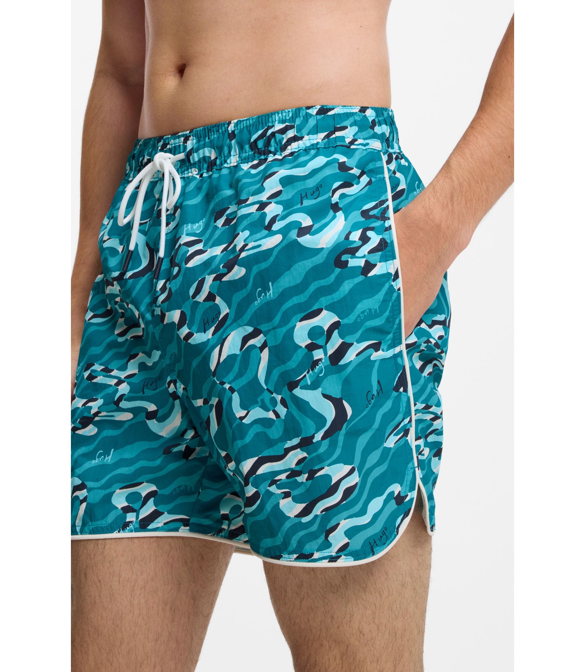 Hugo Swim Shorts With All Over Print Light Blue