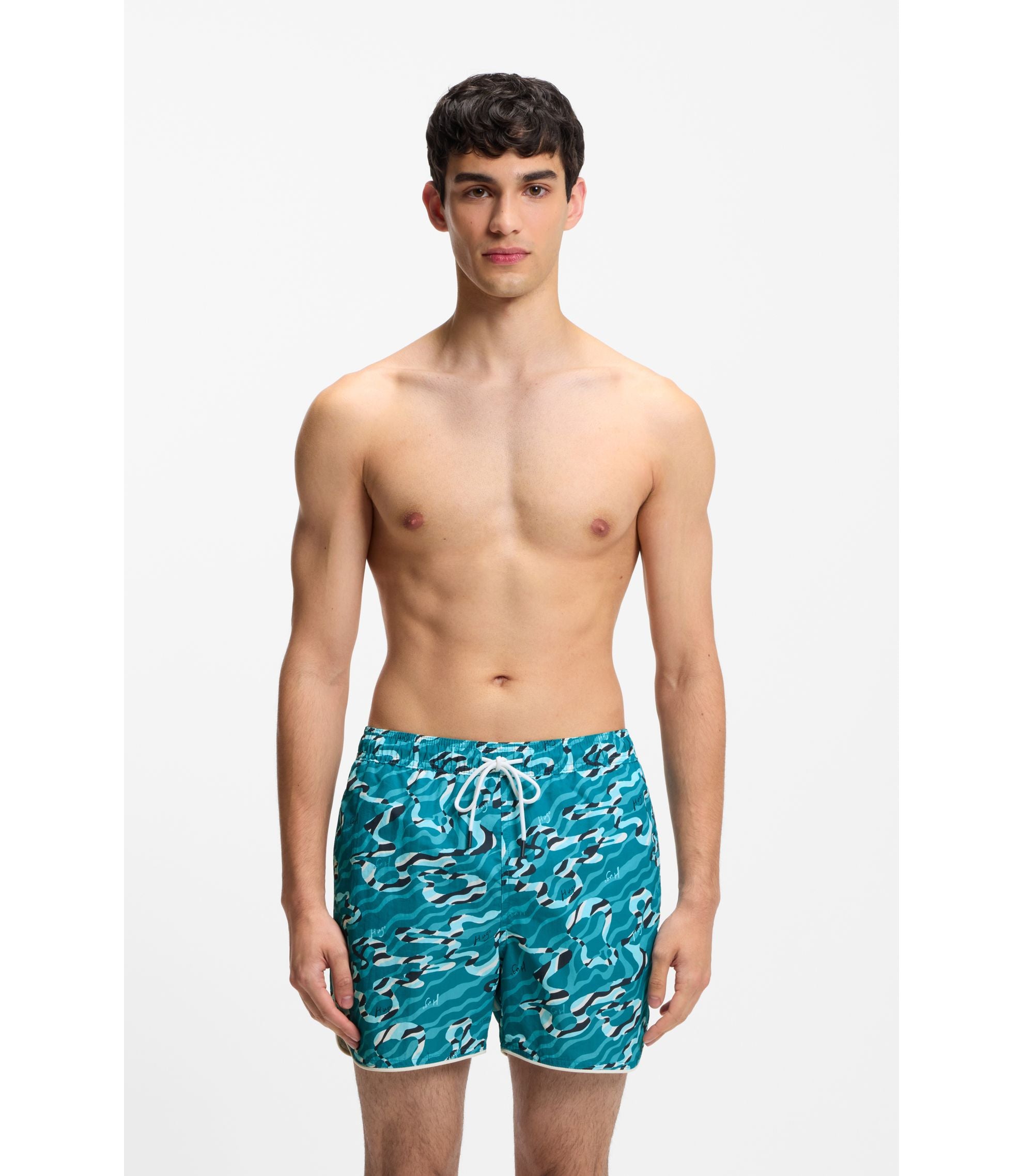 Hugo Swim Shorts With All Over Print Light Blue