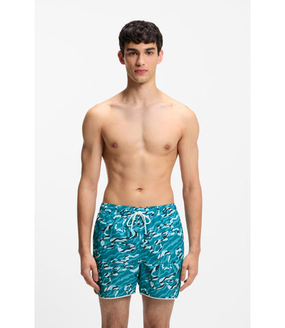 Hugo Swim Shorts With All Over Print Light Blue