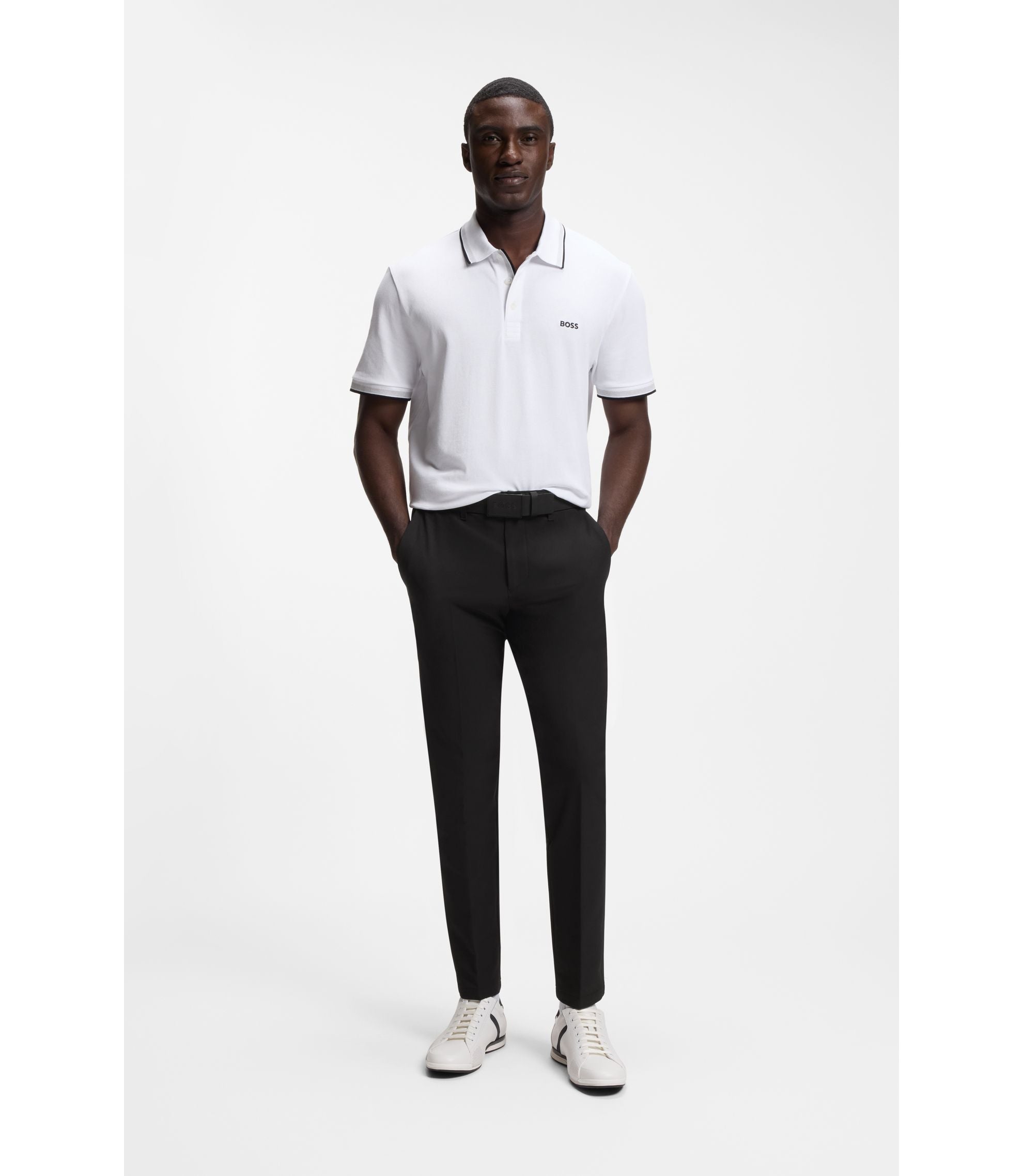 Boss Slim Fit Pants In Water Repellent Stretch Fabric Black