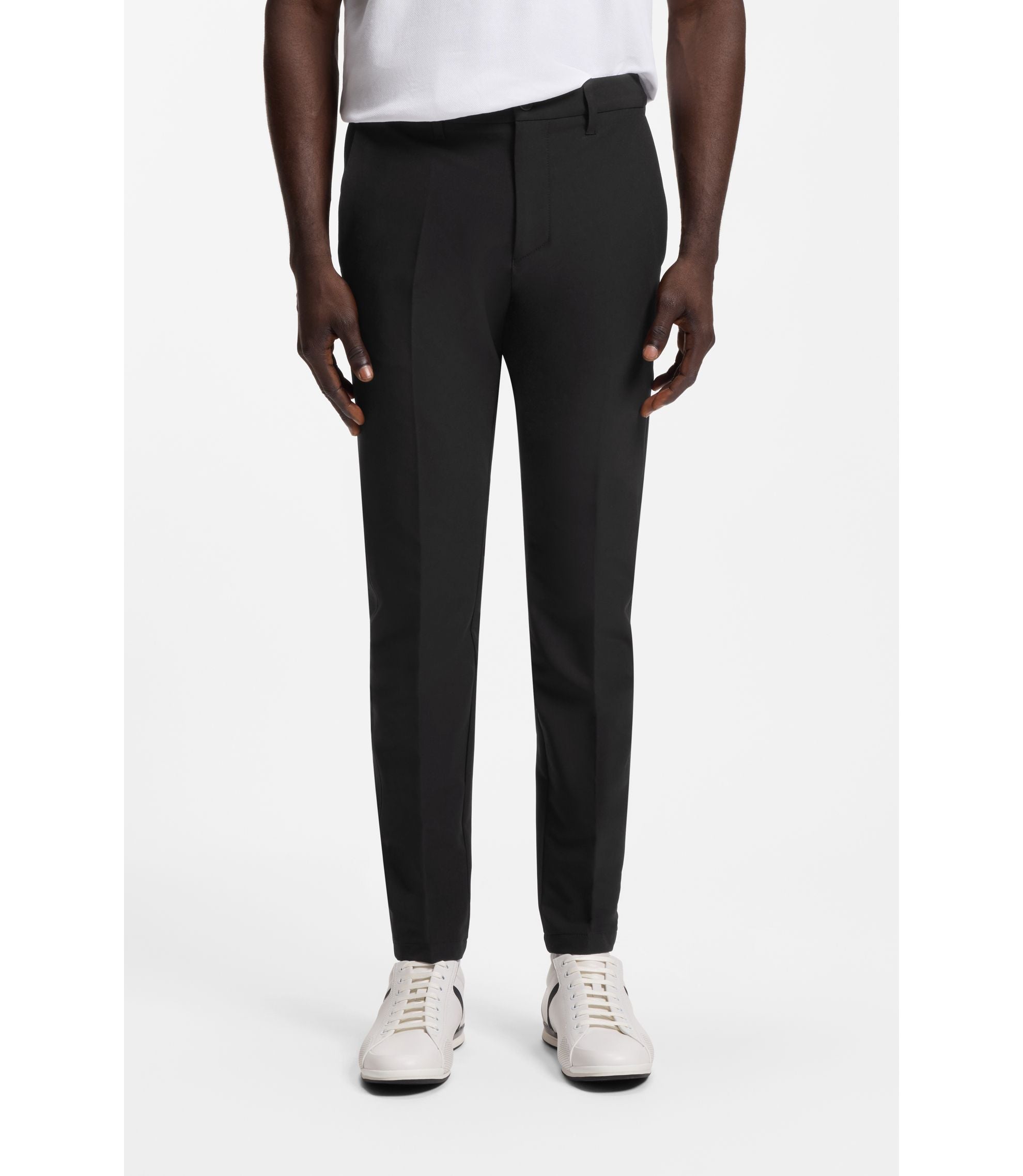 Boss Slim Fit Pants In Water Repellent Stretch Fabric Black