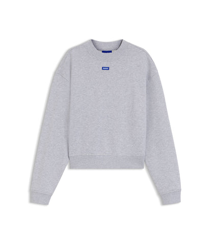 Hugo Cotton Terry Sweatshirt With Logo Badge Light Grey Women's