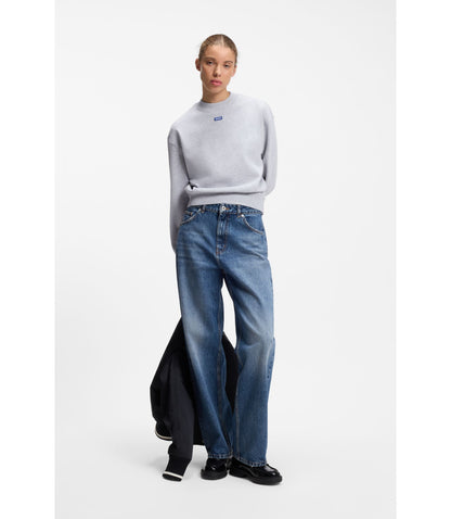 Hugo Cotton Terry Sweatshirt With Logo Badge Light Grey Women's
