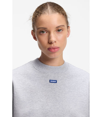 Hugo Cotton Terry Sweatshirt With Logo Badge Light Grey Women's