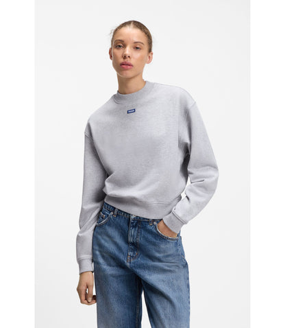 Hugo Cotton Terry Sweatshirt With Logo Badge Light Grey Women's