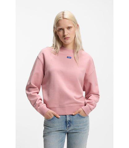 Hugo Cotton Terry Sweatshirt With Logo Badge Light Pink Women's