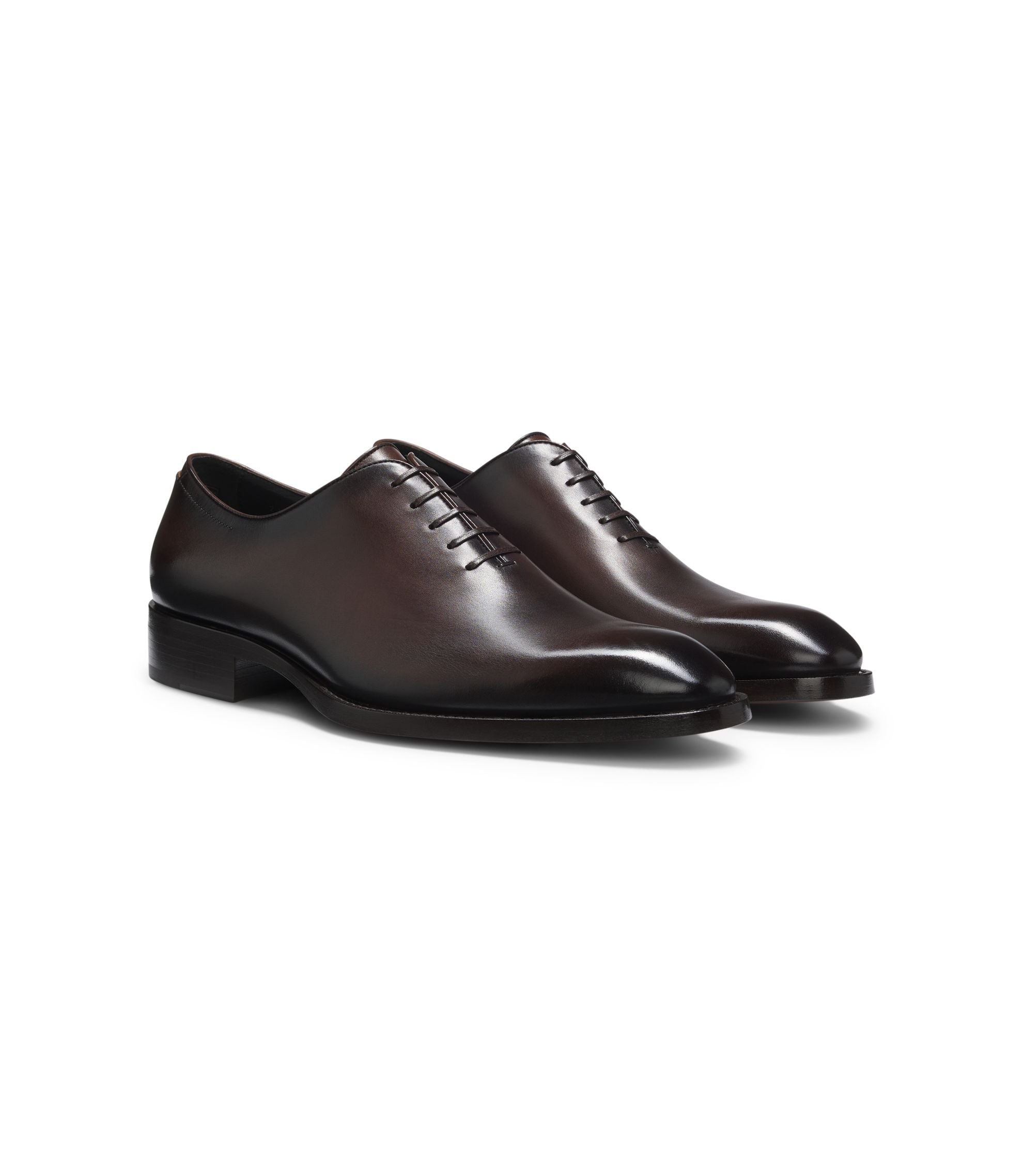 Boss Italian Made Oxford Shoes In Burnished Leather Dark Brown Dark Brown