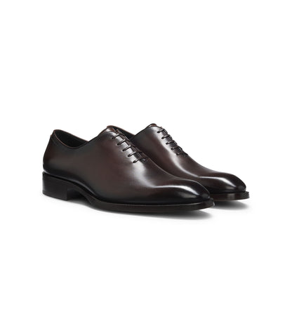 Boss Italian Made Oxford Shoes In Burnished Leather Dark Brown Dark Brown