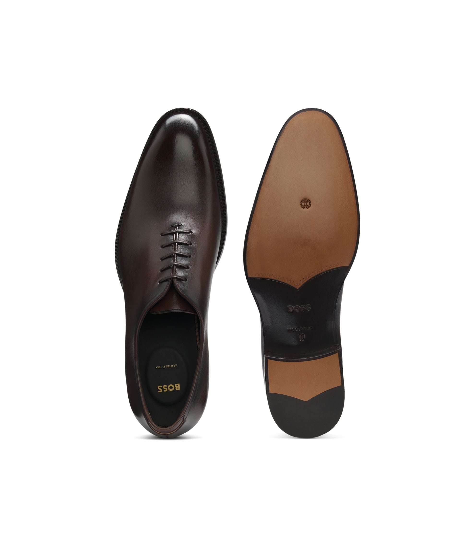 Boss Italian Made Oxford Shoes In Burnished Leather Dark Brown Dark Brown