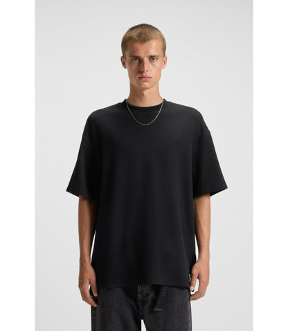 Hugo Waffle Structure T Shirt In A Cotton Blend Black