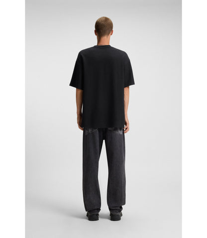 Hugo Waffle Structure T Shirt In A Cotton Blend Black