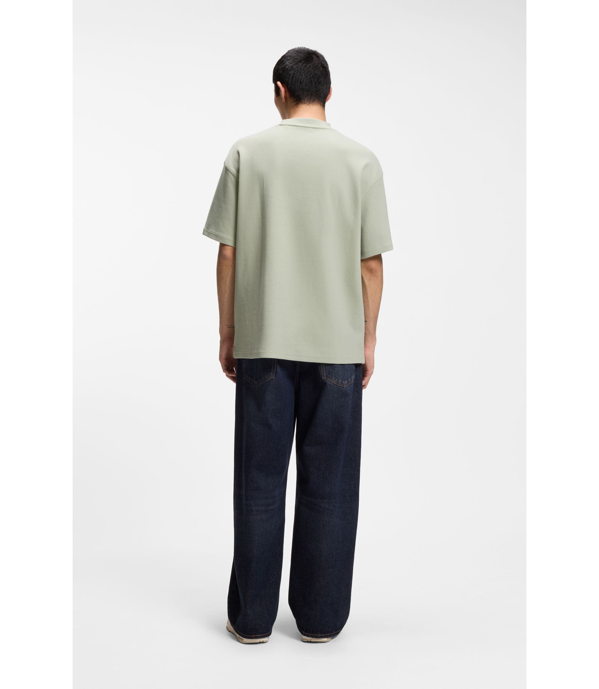Hugo Waffle Structure T Shirt In A Cotton Blend Light Green