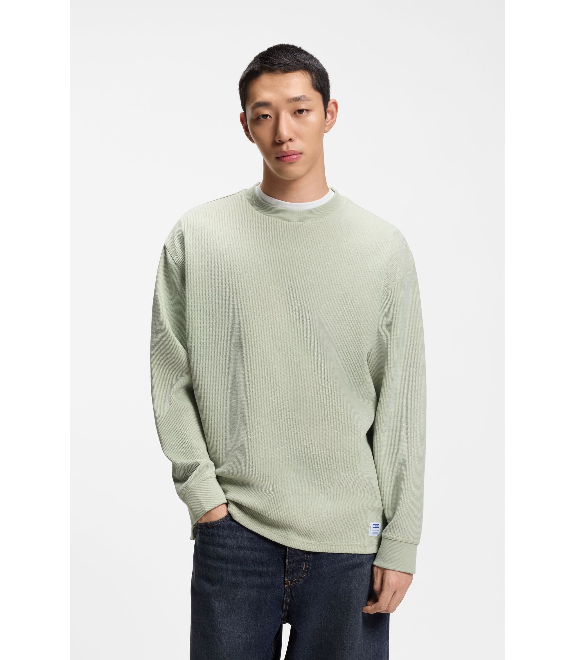 Hugo Waffle Structure T Shirt In A Cotton Blend Light Green