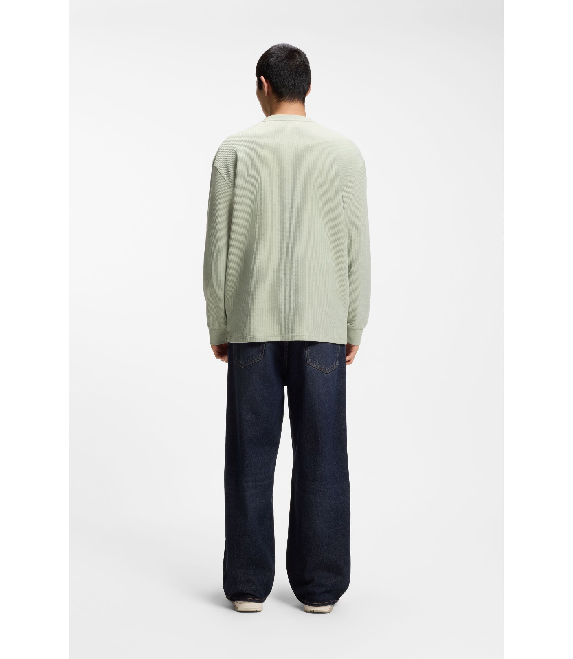 Hugo Waffle Structure T Shirt In A Cotton Blend Light Green