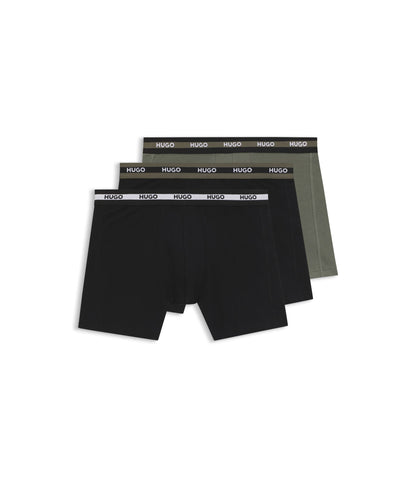 Hugo Three Pack Of Branded Boxer Briefs In Stretch Cotton Patterned