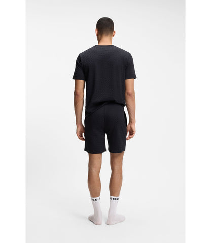 Boss Drawstring Pajama Shorts In Cotton With Printed Branding Dark Blue