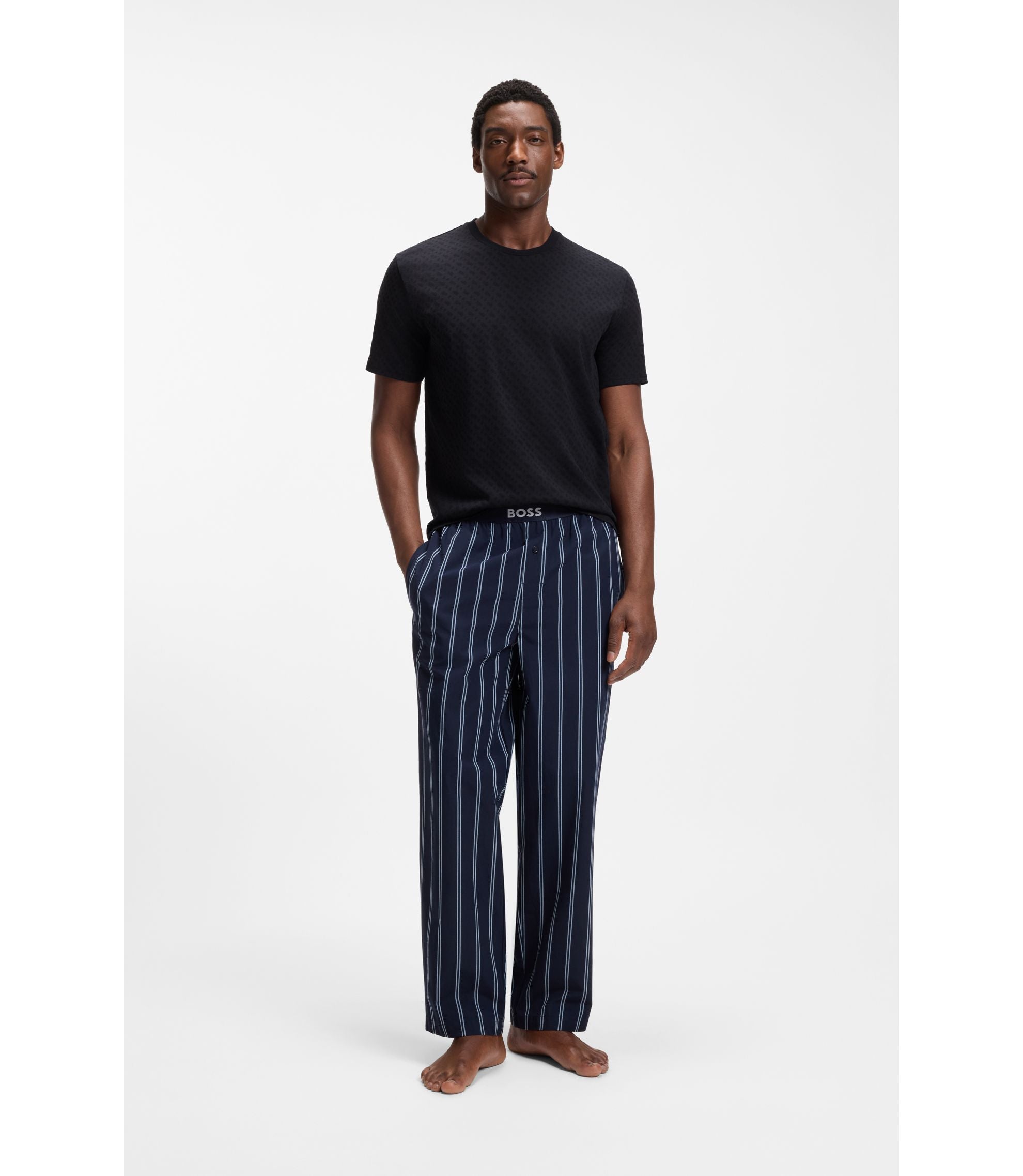 Boss Pajama T Shirt In Cotton With Printed Branding Dark Blue