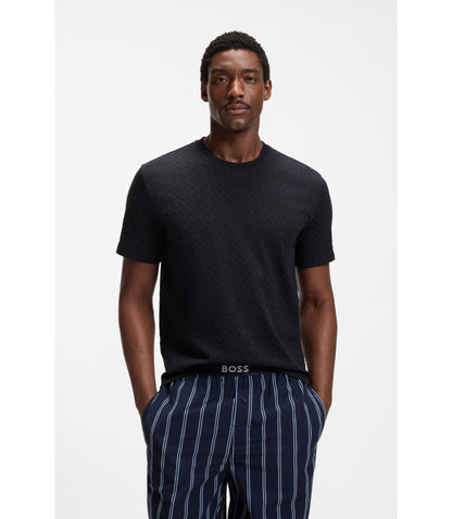 Boss Pajama T Shirt In Cotton With Printed Branding Dark Blue