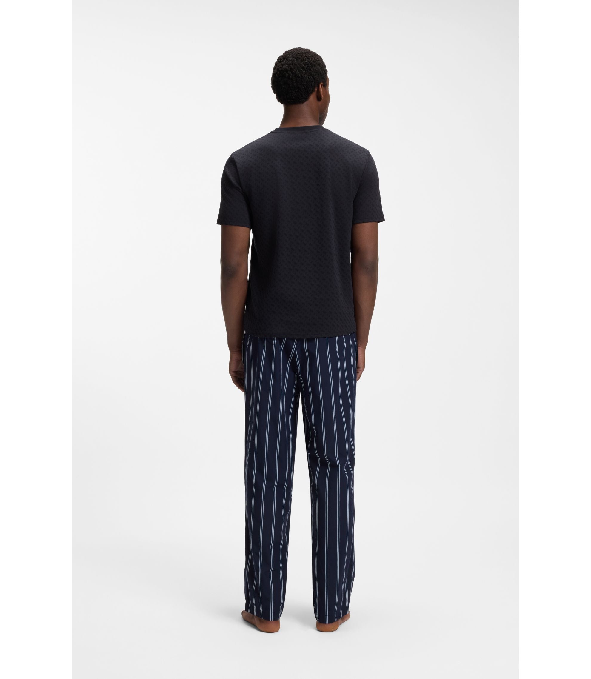 Boss Pajama T Shirt In Cotton With Printed Branding Dark Blue