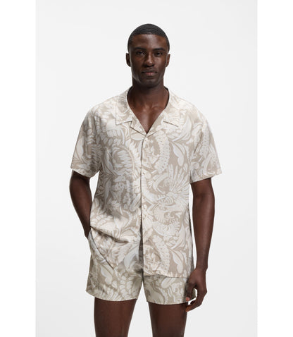 Boss Regular Fit Shirt With All Over Print Light Beige