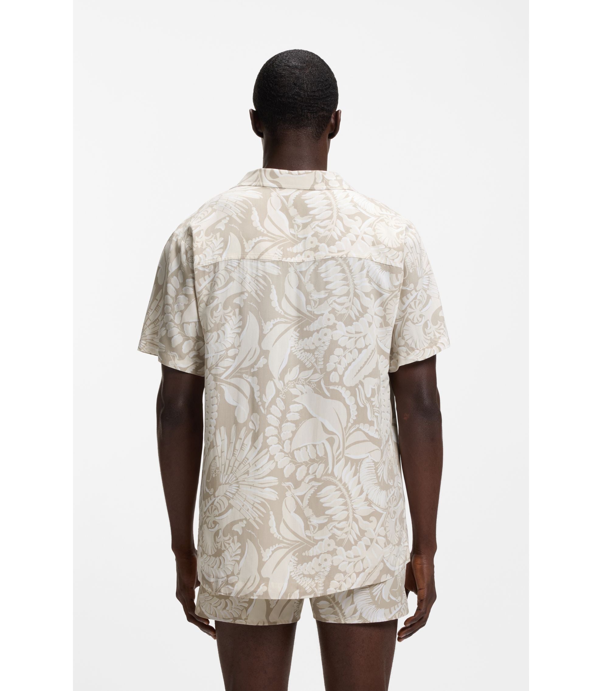 Boss Regular Fit Shirt With All Over Print Light Beige