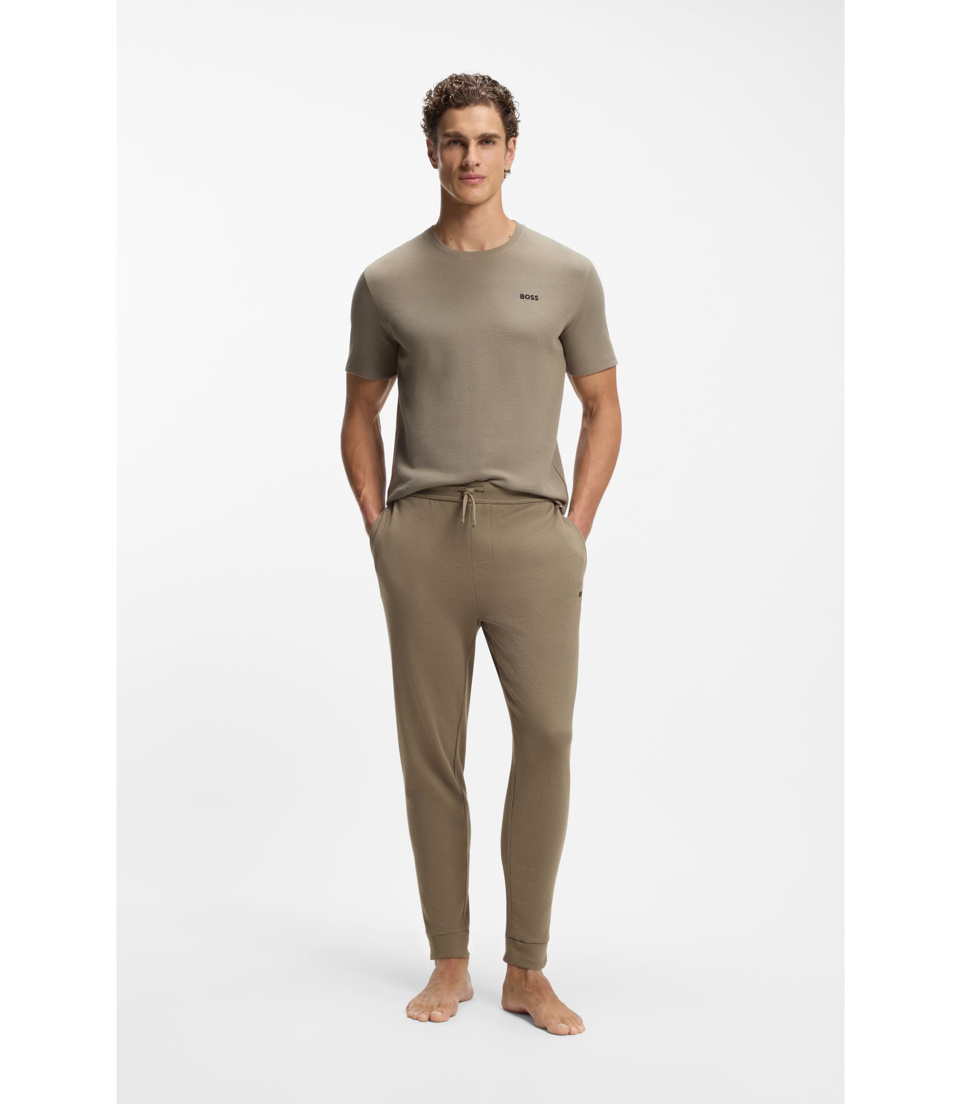Boss Waffle Structure Pyjama Bottoms In A Cotton Blend Light Brown