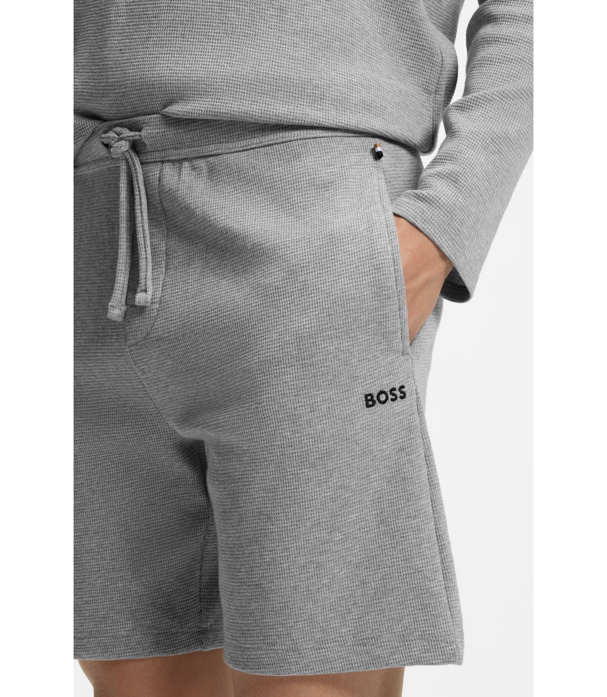 Boss Cotton Blend Pajama Shorts With Embroidered Logo Grey