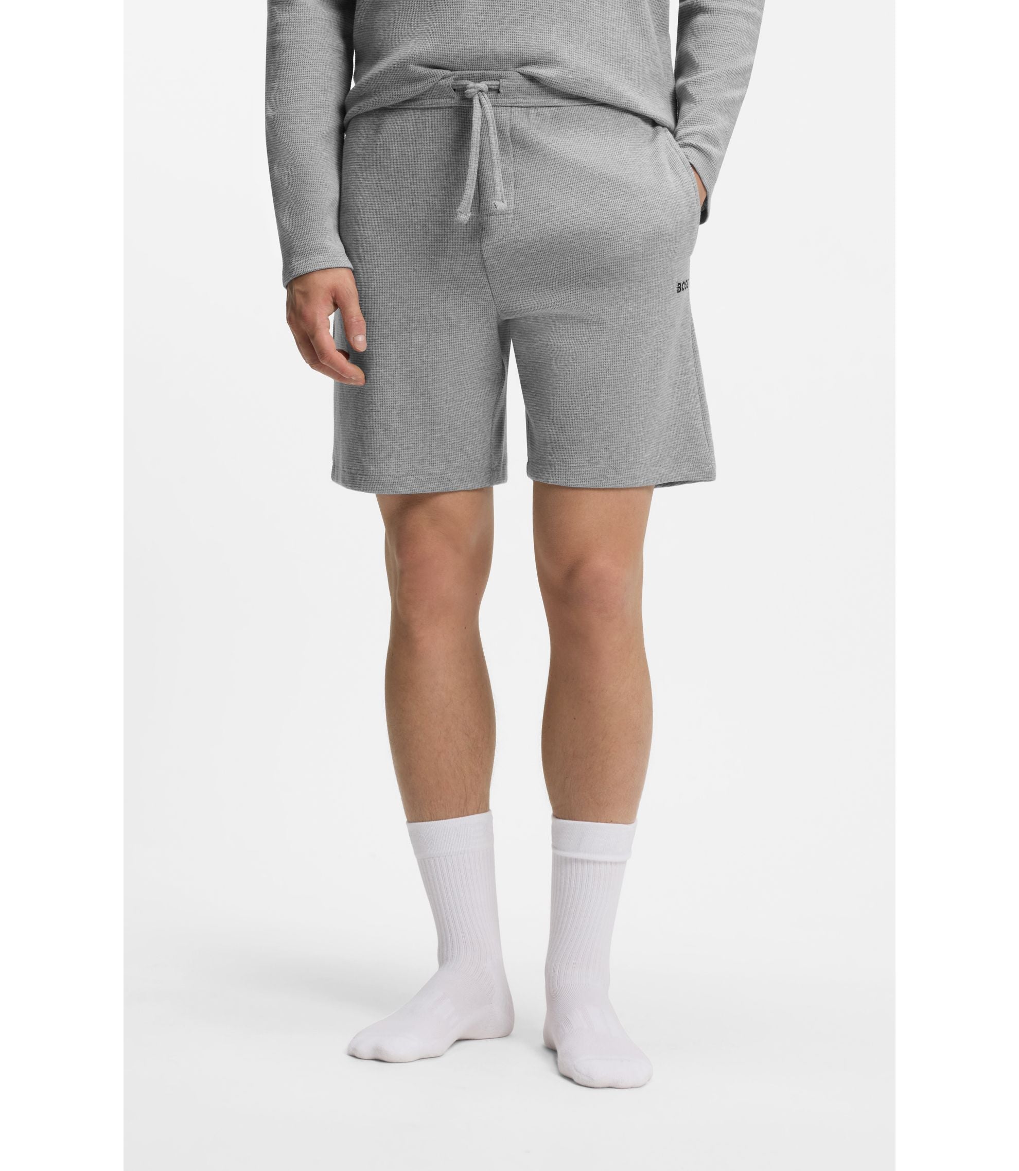 Boss Cotton Blend Pajama Shorts With Embroidered Logo Grey