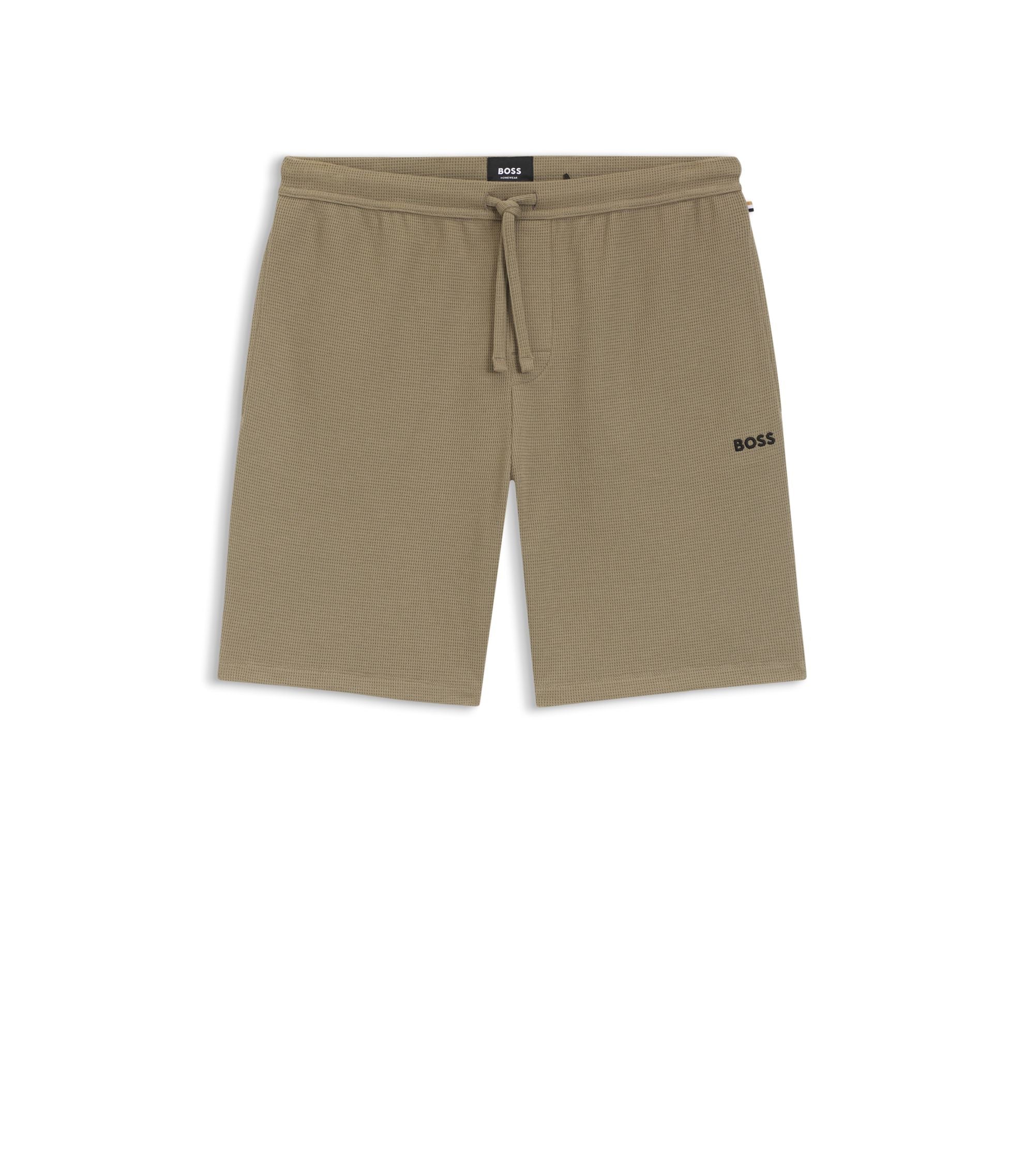 Boss Cotton Blend Pajama Shorts With Embroidered Logo Light Brown