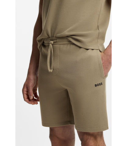 Boss Cotton Blend Pajama Shorts With Embroidered Logo Light Brown
