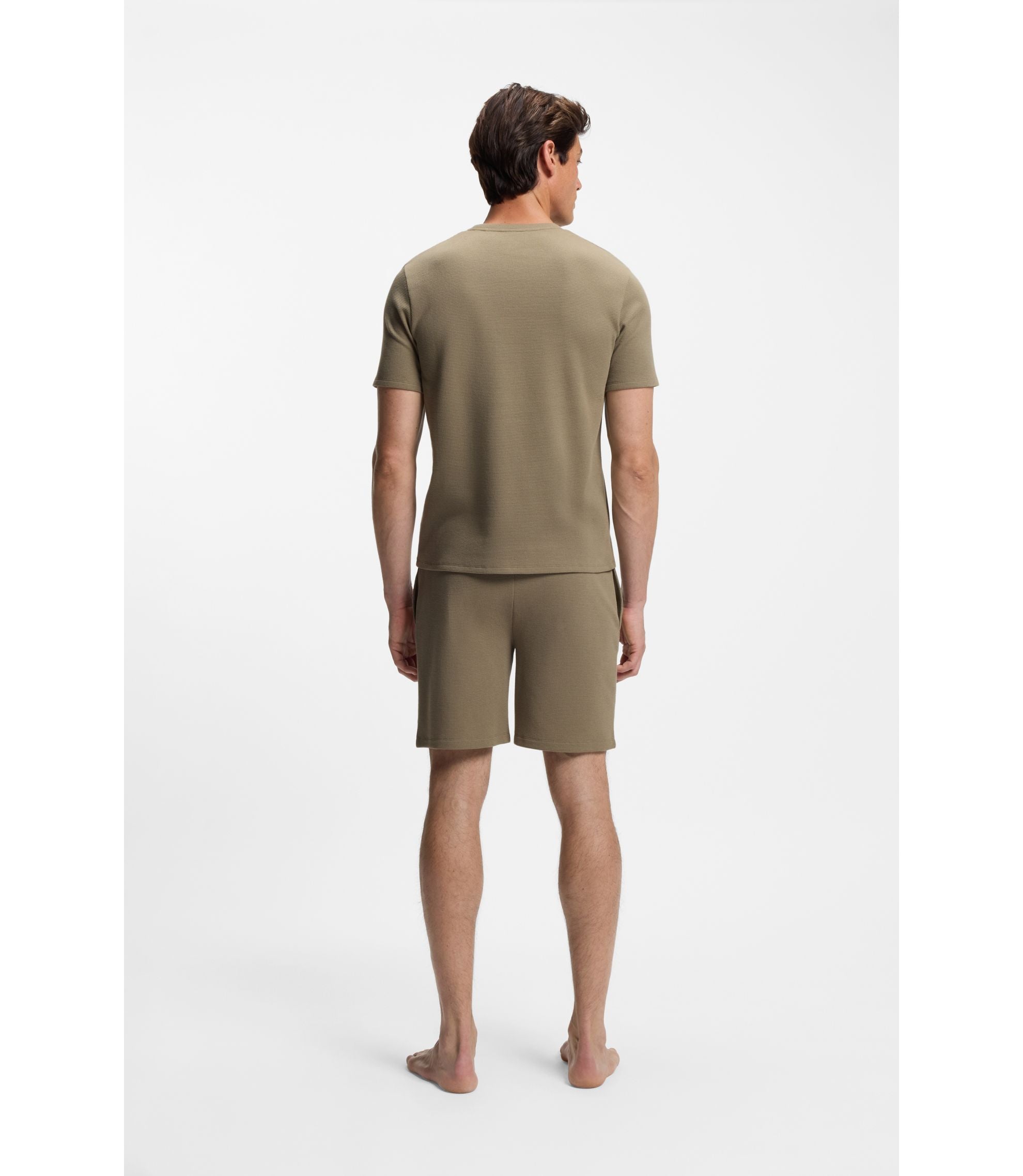 Boss Cotton Blend Pajama Shorts With Embroidered Logo Light Brown