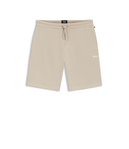 Boss Cotton Blend Pajama Shorts With Embroidered Logo Light Beige