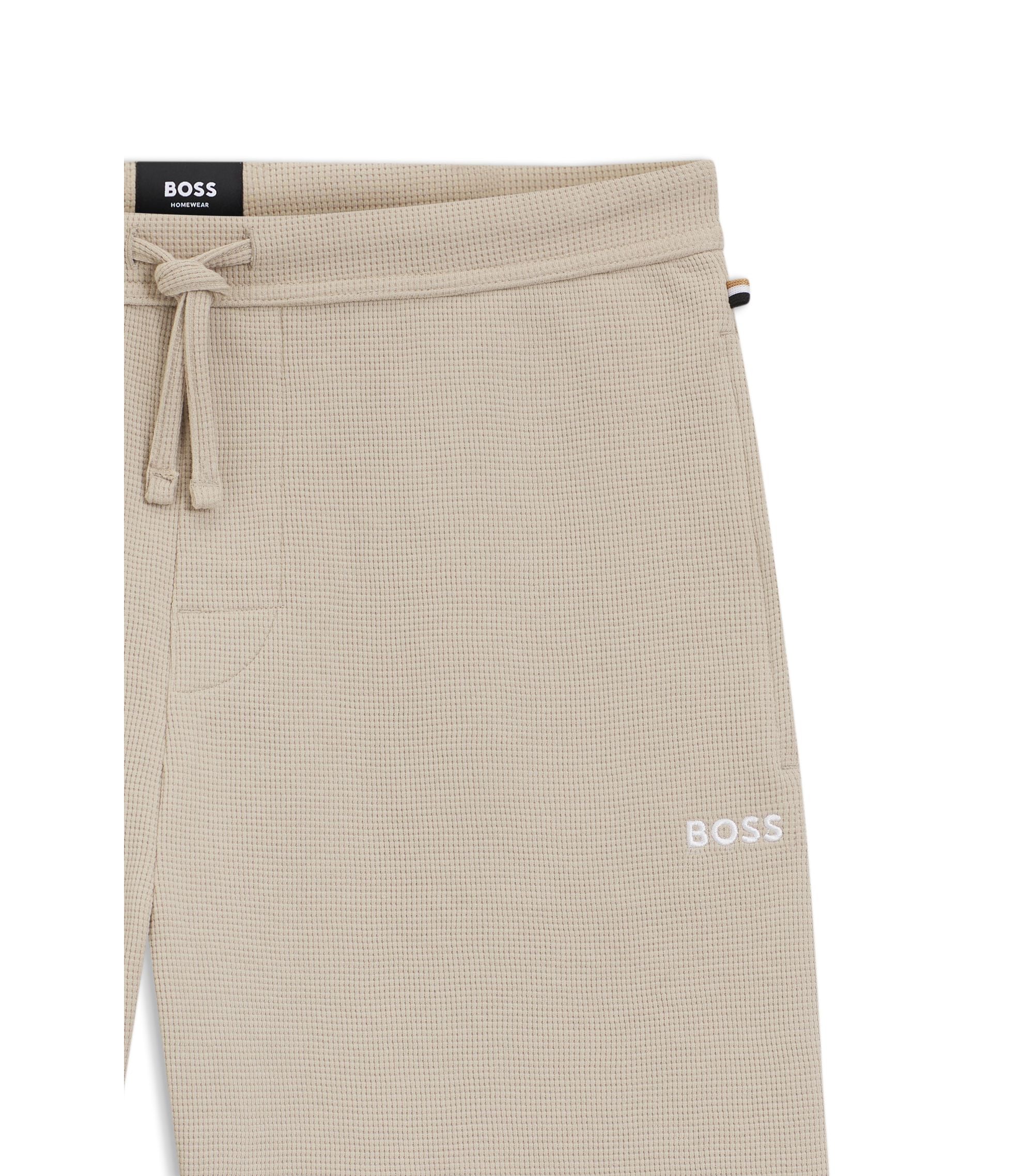 Boss Cotton Blend Pajama Shorts With Embroidered Logo Light Beige