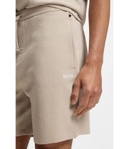 Boss Cotton Blend Pajama Shorts With Embroidered Logo Light Beige