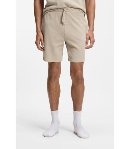 Boss Cotton Blend Pajama Shorts With Embroidered Logo Light Beige