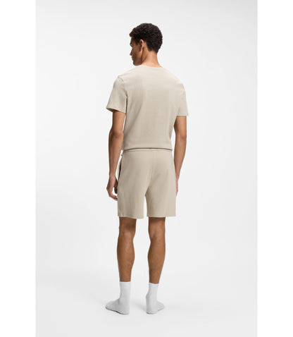 Boss Cotton Blend Pajama Shorts With Embroidered Logo Light Beige